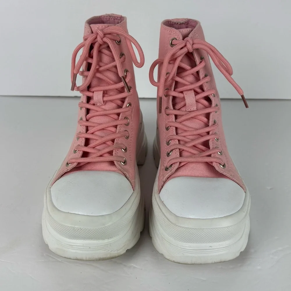 Berness Belle High-Top Lace Up Chunky Platform Sneakers in Pink